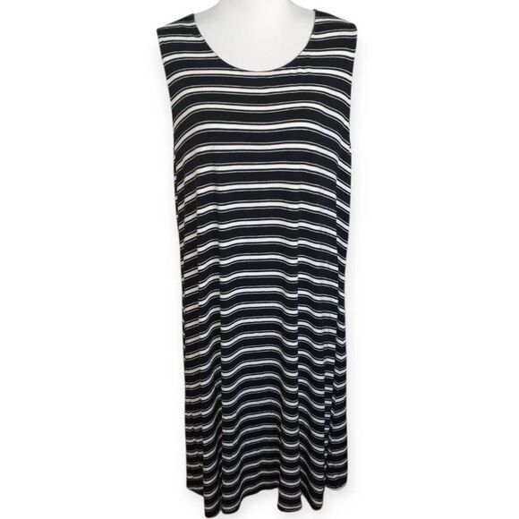 AVA & VIV BLACK & WHITE STRIPE SLEEVELESS DRESS SZ.1X EUC. - Picture 2 of 5